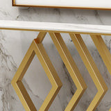 Geometric Faux Marble Gold Metal Base Console Table Image - 8