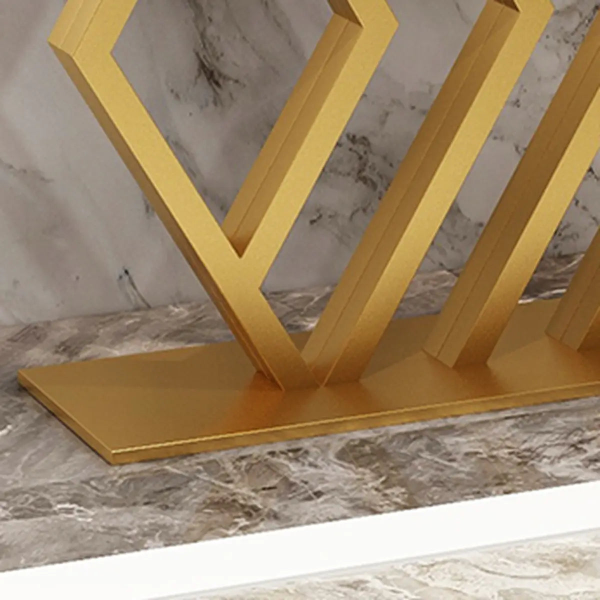 Geometric Faux Marble Gold Metal Base Console Table Image - 9