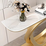 Geometric Half-Circle Marble Black Hall Console Table Image - 11