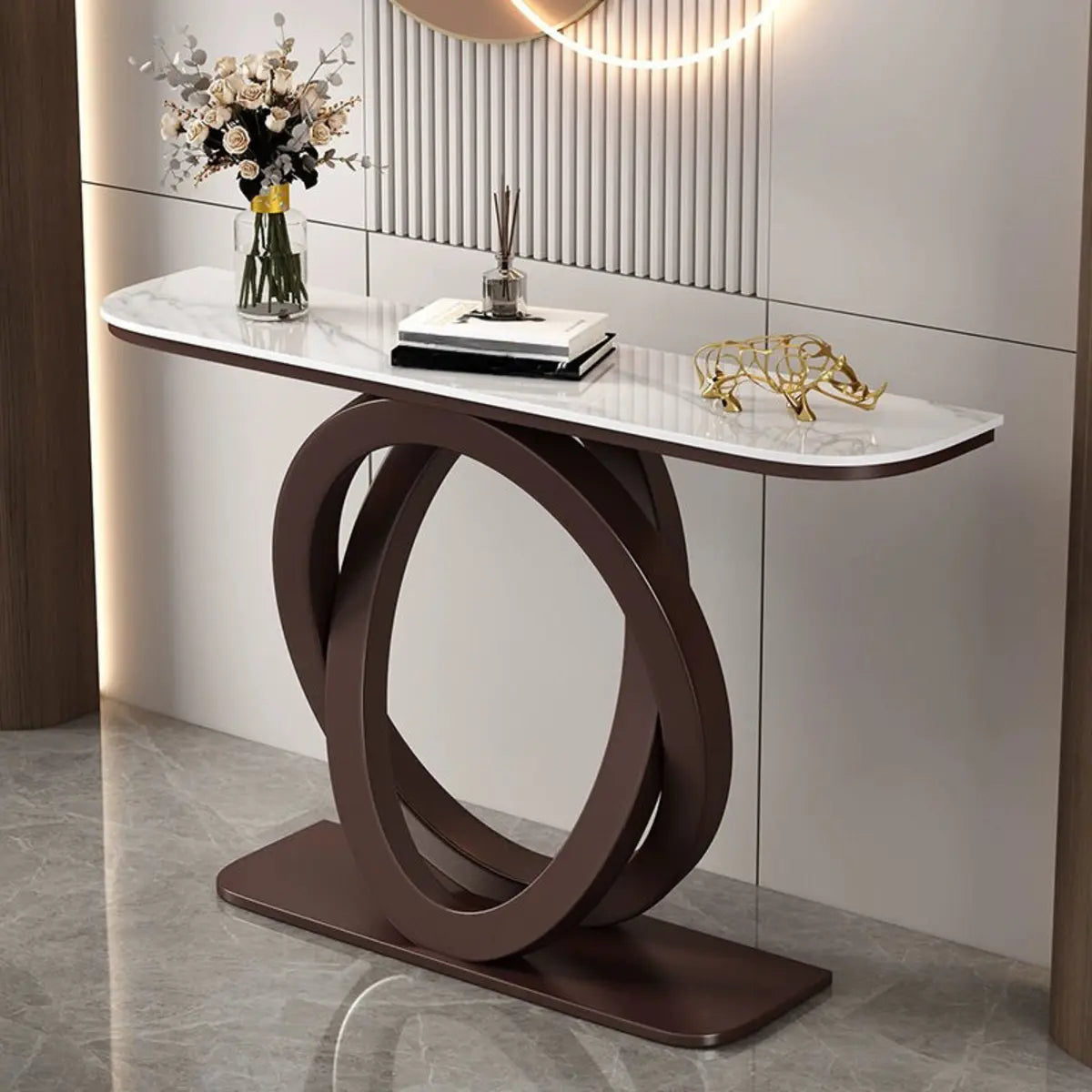 Geometric Half-Circle Marble Black Hall Console Table Image - 15