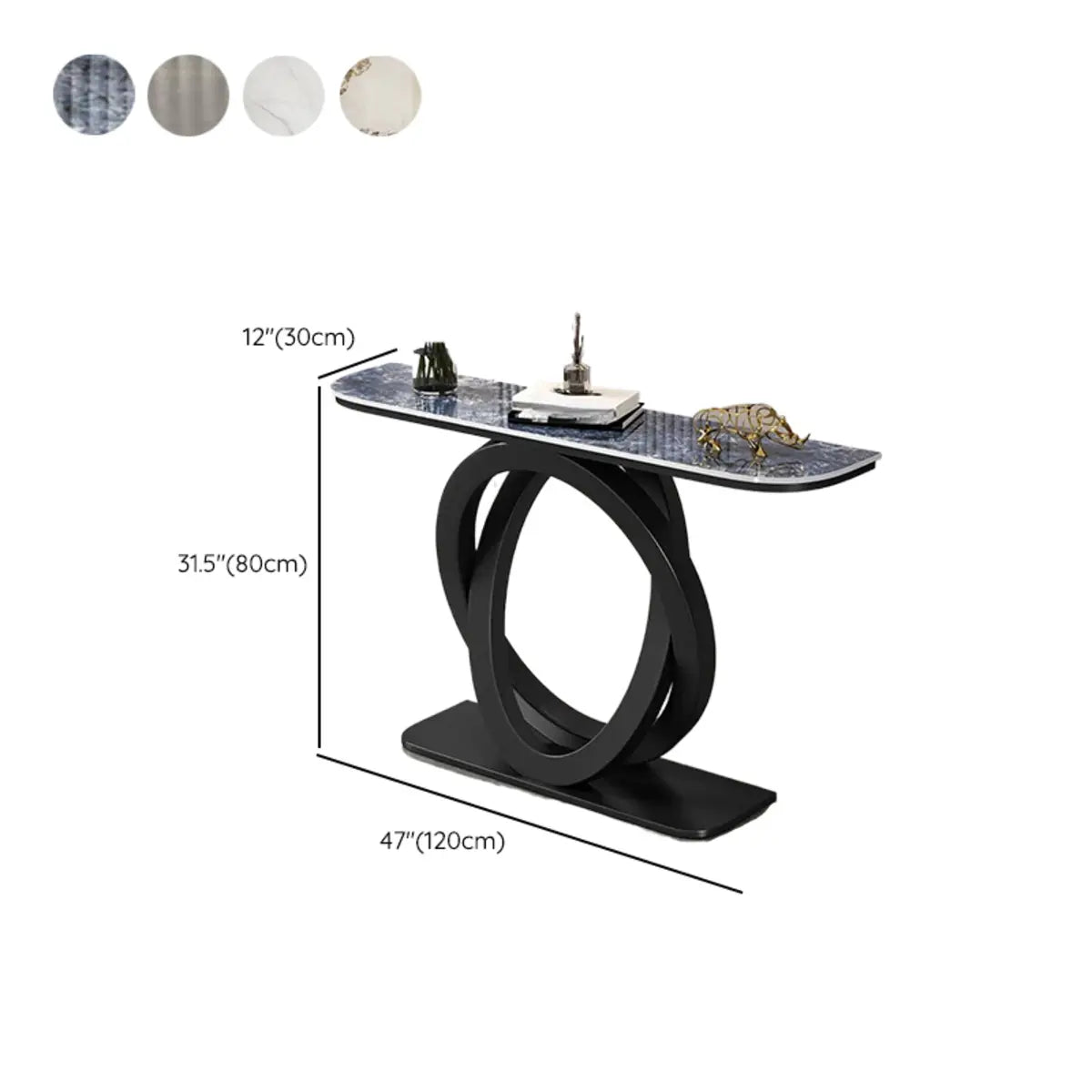 Geometric Half-Circle Marble Black Hall Console Table Image - 24