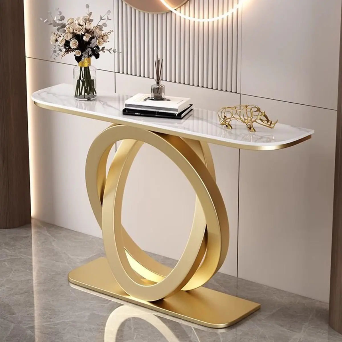 Geometric Half-Circle Marble Black Hall Console Table Image - 7