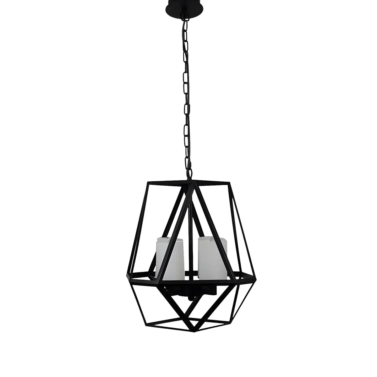 Geometric Metal Cage Candle Black Foyer Chandelier Image - 5