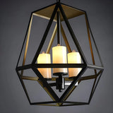 Geometric Metal Cage Candle Black Foyer Chandelier Image - 7