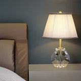 Geometric Pear Shape Clear Base Bedside Table Lamp Image - 2