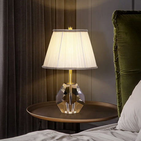 Geometric Pear Shape Clear Base Bedside Table Lamp Image - 3