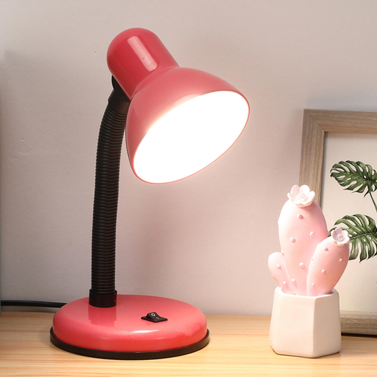 Geometric Red Plastic Table Lamp with Rocker Switch Image - 1