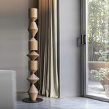 Geometric Stacked Wood-Color Costantina Floor Lamp Image - 5