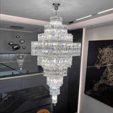 Geometric Tiered Prismatic Crystal Chrome Foyer Chandelier Image - 1