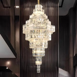 Geometric Tiered Prismatic Crystal Chrome Foyer Chandelier Image - 2