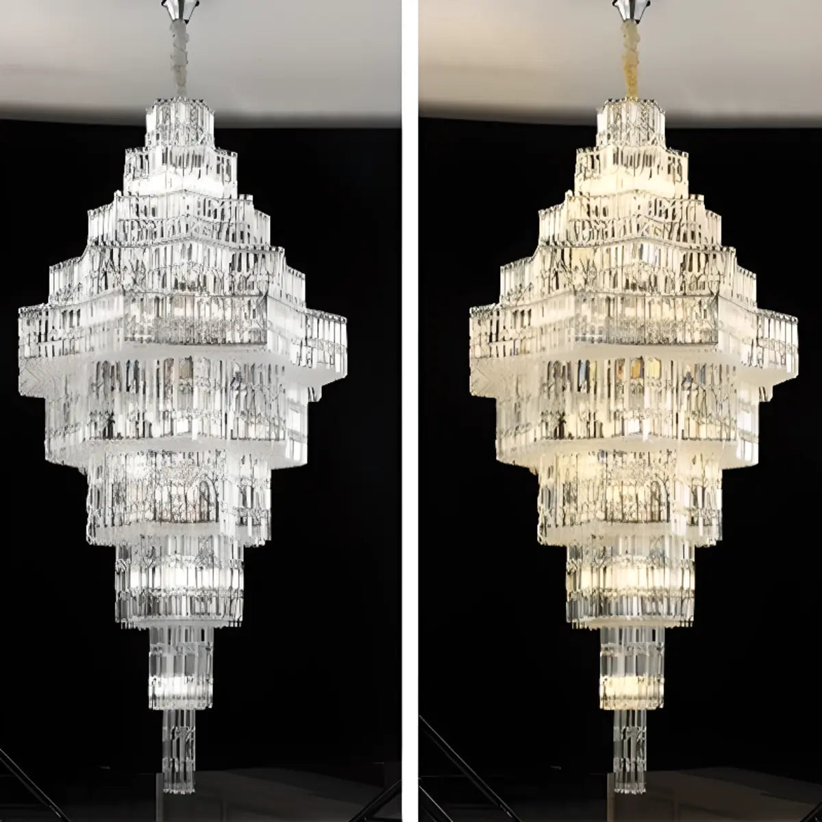 Geometric Tiered Prismatic Crystal Chrome Foyer Chandelier Image - 6