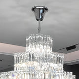 Geometric Tiered Prismatic Crystal Chrome Foyer Chandelier Image - 8