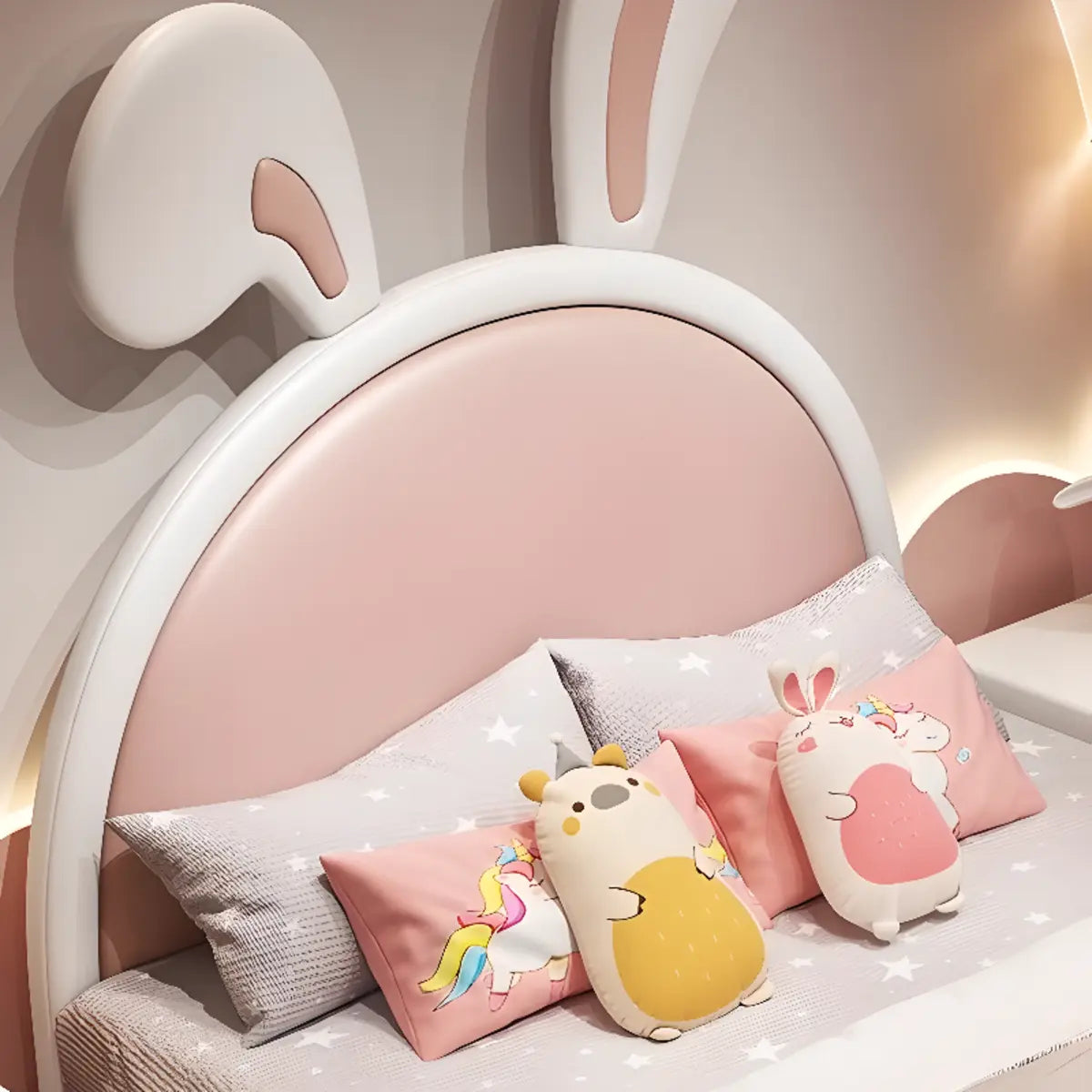 Girls Room Pink Rabbit Arched Upholstered Headboard Image - 1