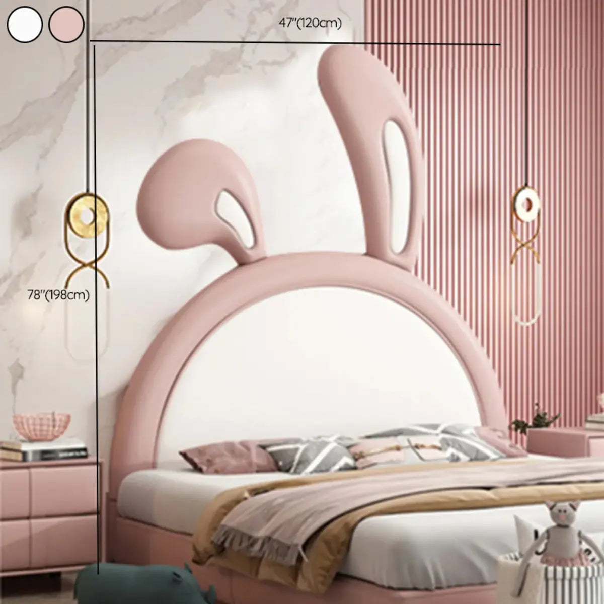 Girls Room Pink Rabbit Arched Upholstered Headboard 