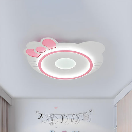 Girly Cartoon Pink Kitty LED Flush Mount Ceiling Light Image - 1