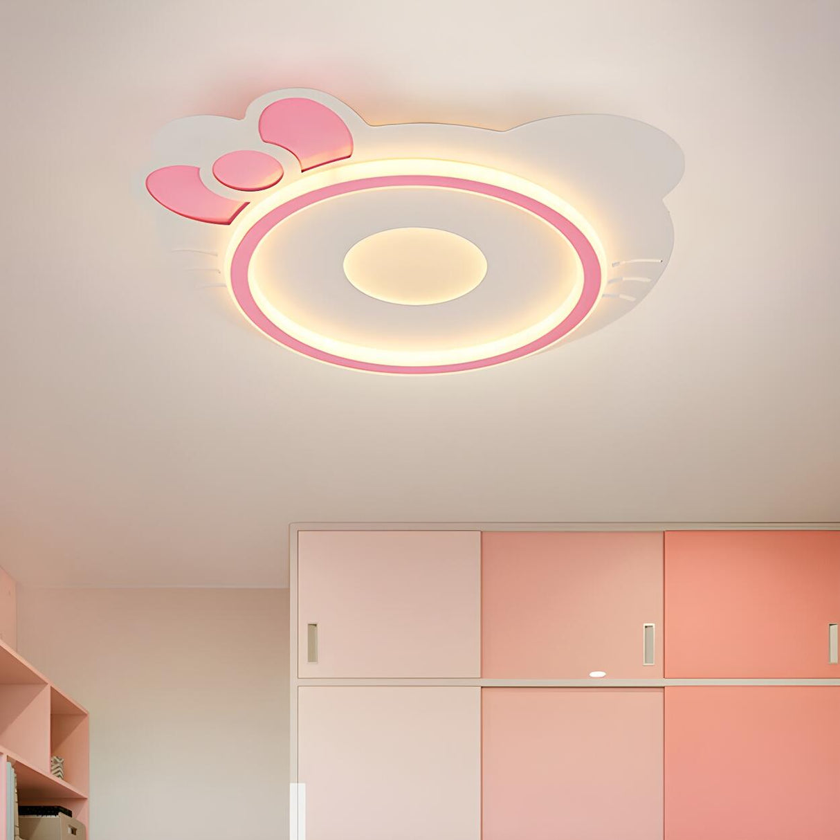 Girly Cartoon Pink Kitty LED Flush Mount Ceiling Light Image - 2