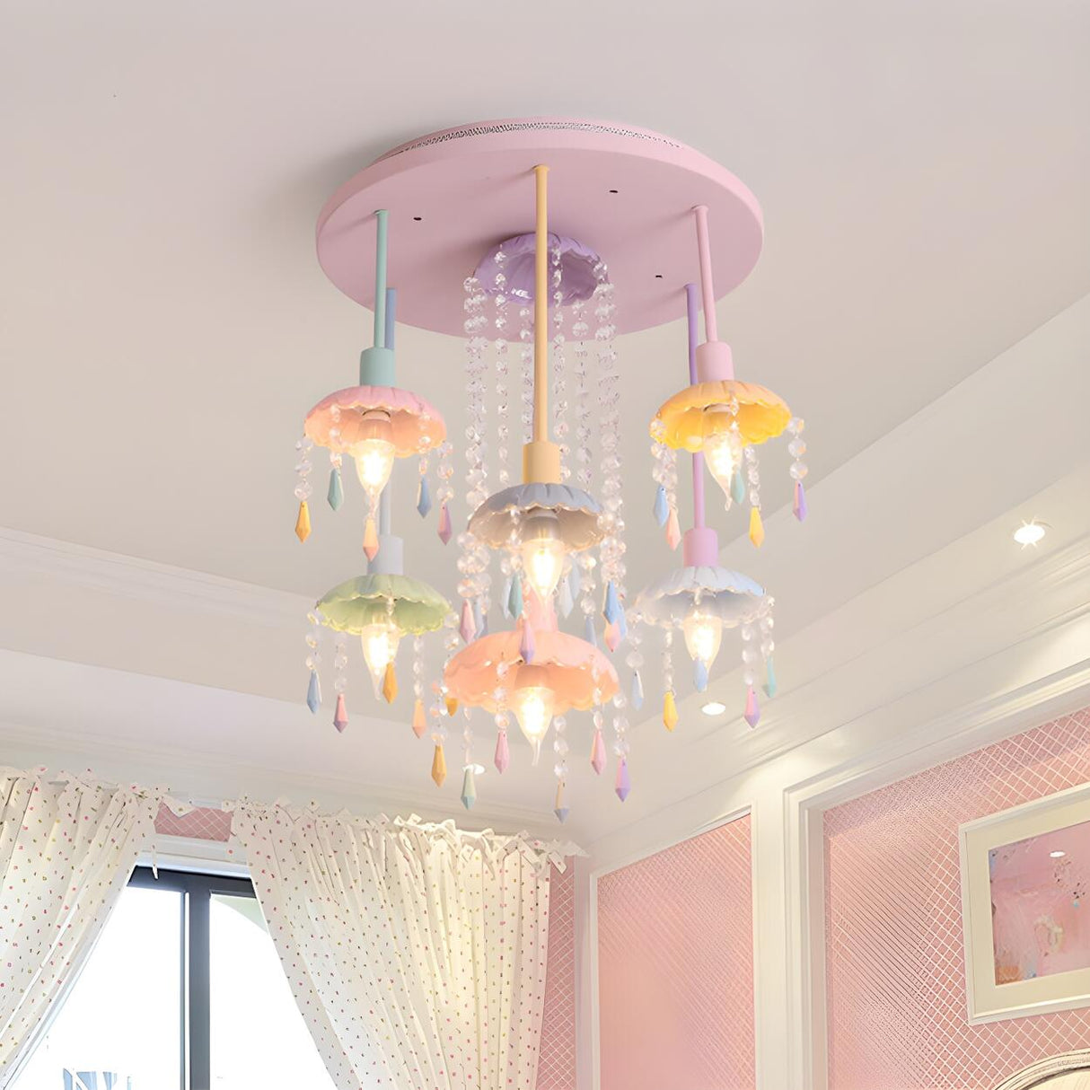 Girly Macaron Scallop Candle Drop Semi-Flush Mount Lamp Image - 1