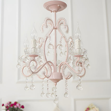 Girly Pink Crystal Nordic Clear Crystal Candle Chandelier Image - 1