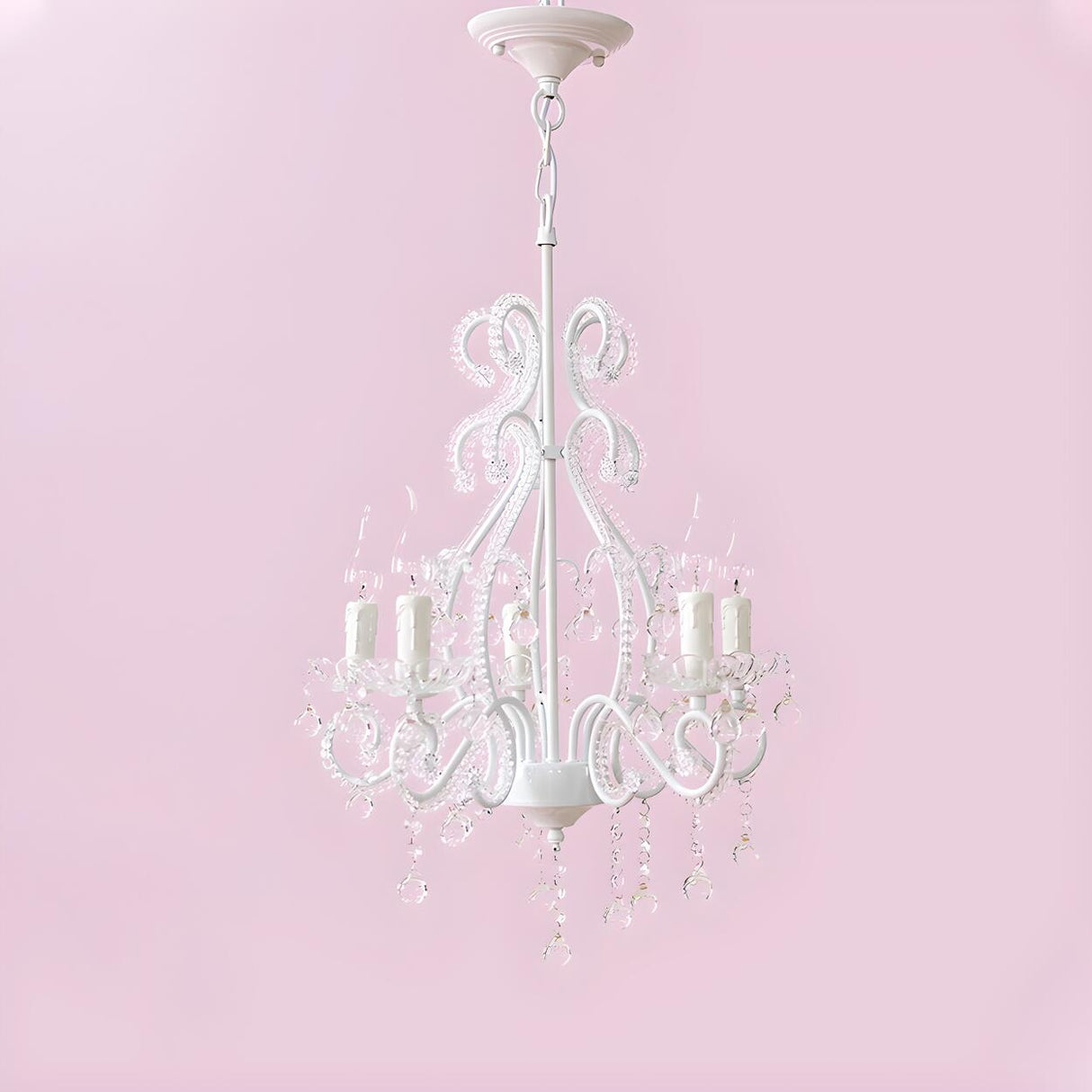 Girly Pink Crystal Nordic Clear Crystal Candle Chandelier Image - 10