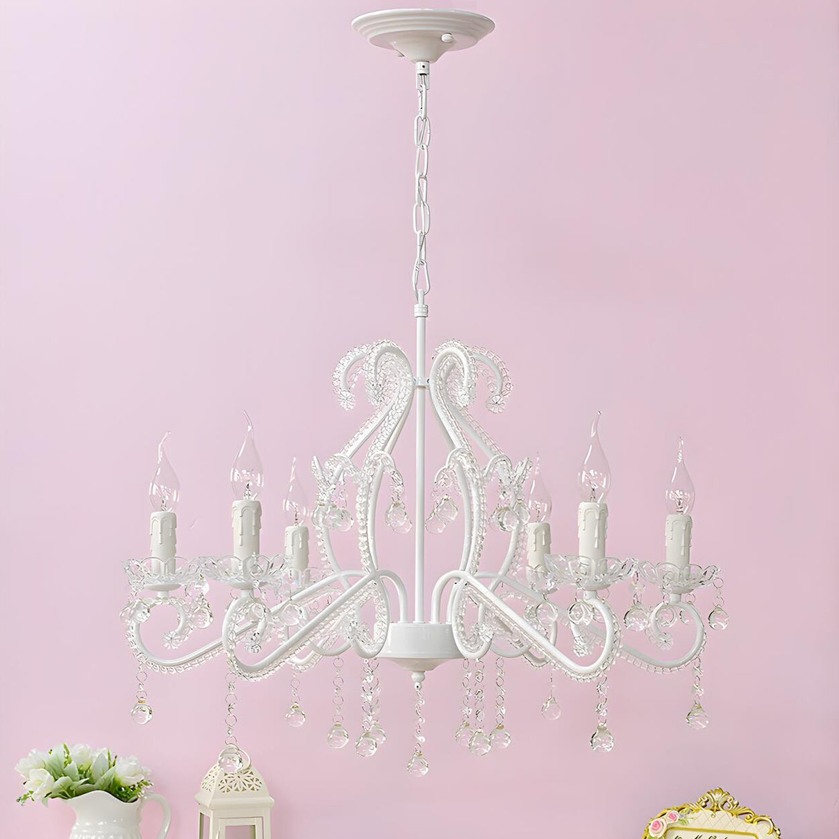 Girly Pink Crystal Nordic Clear Crystal Candle Chandelier Image - 12