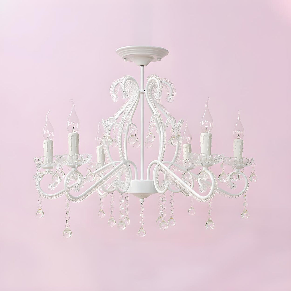 Girly Pink Crystal Nordic Clear Crystal Candle Chandelier Image - 13