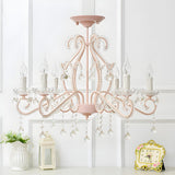 Girly Pink Crystal Nordic Clear Crystal Candle Chandelier Image - 3