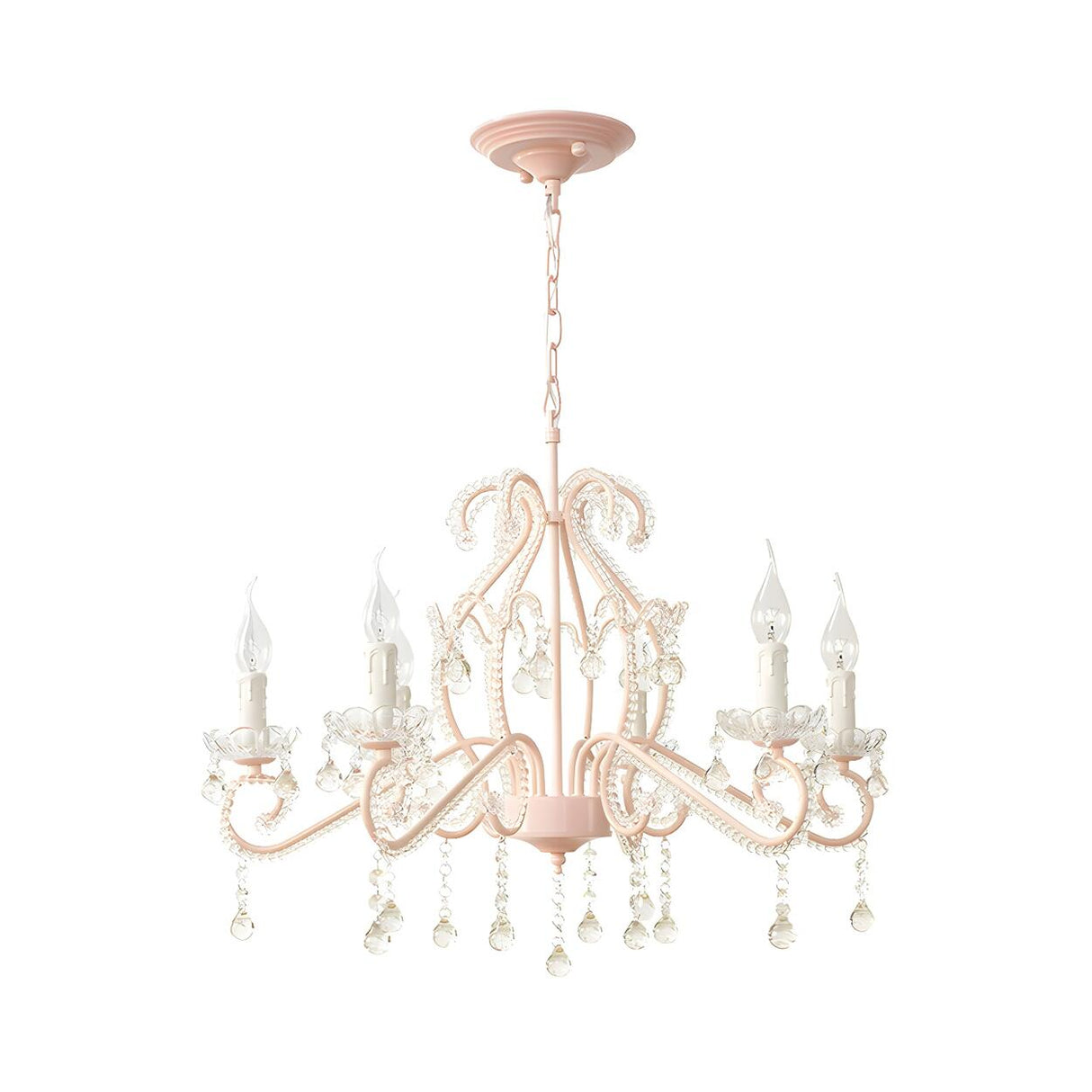 Girly Pink Crystal Nordic Clear Crystal Candle Chandelier Image - 6