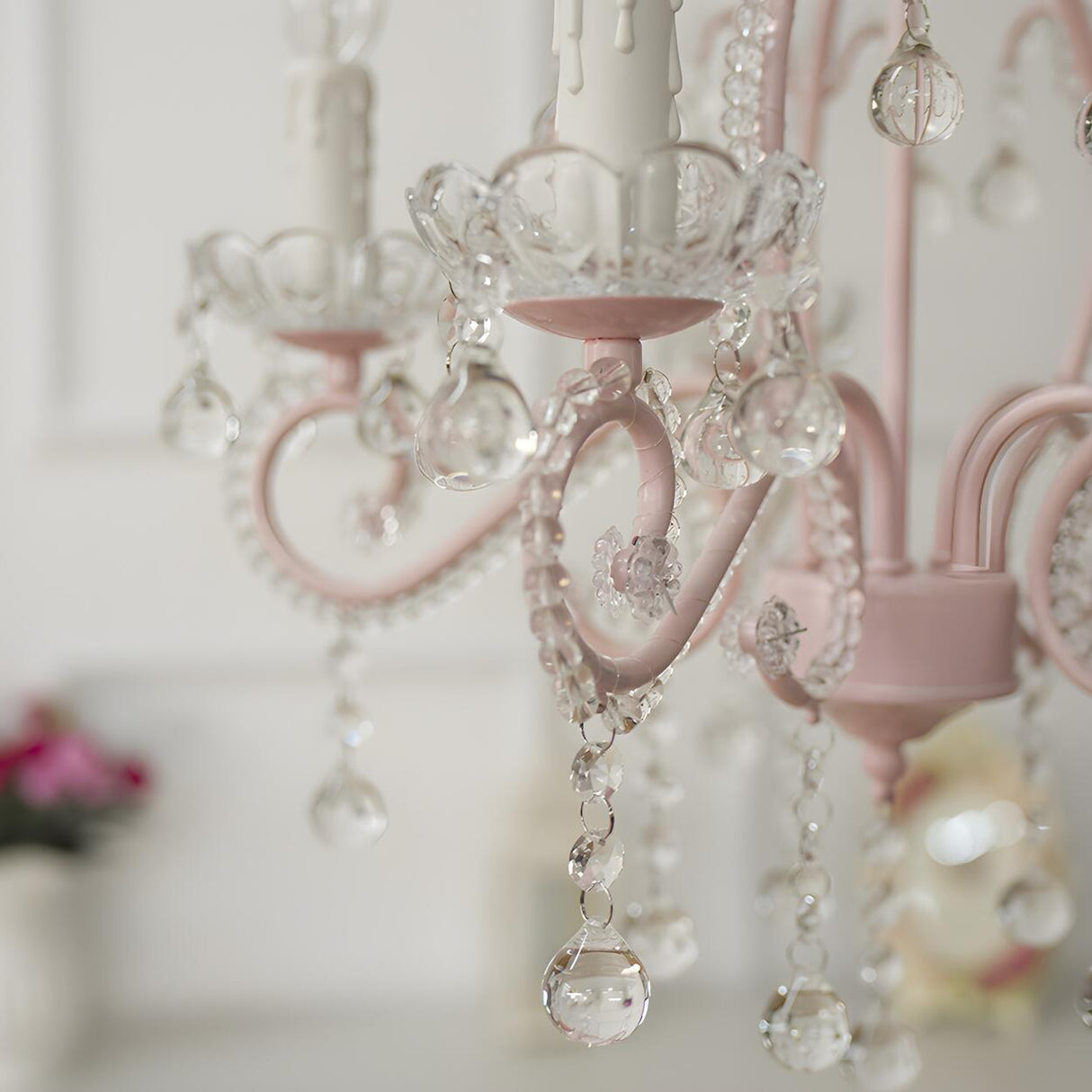 Girly Pink Crystal Nordic Clear Crystal Candle Chandelier Image - 7