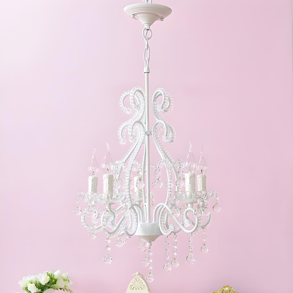 Girly Pink Crystal Nordic Clear Crystal Candle Chandelier Image - 9