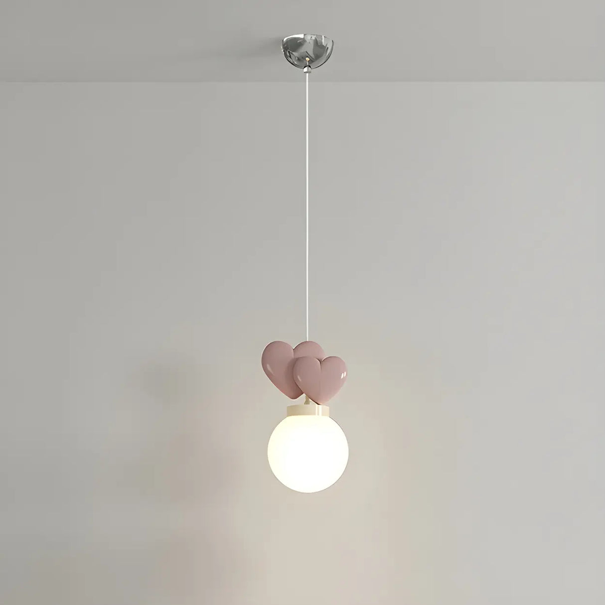 Girly Pink Resin Heart White Globe Kid Bedroom Pendant Light Image - 1