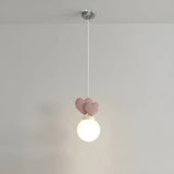 Girly Pink Resin Heart White Globe Kid Bedroom Pendant Light Image - 1