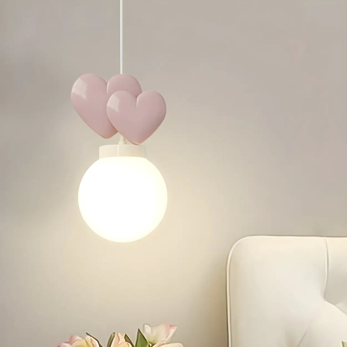 Girly Pink Resin Heart White Globe Kid Bedroom Pendant Light Image - 11