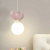 Girly Pink Resin Heart White Globe Kid Bedroom Pendant Light Image - 11