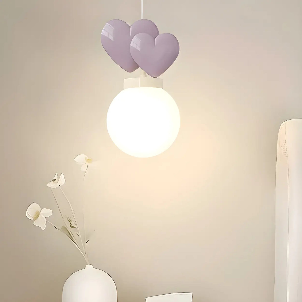 Girly Pink Resin Heart White Globe Kid Bedroom Pendant Light Image - 3