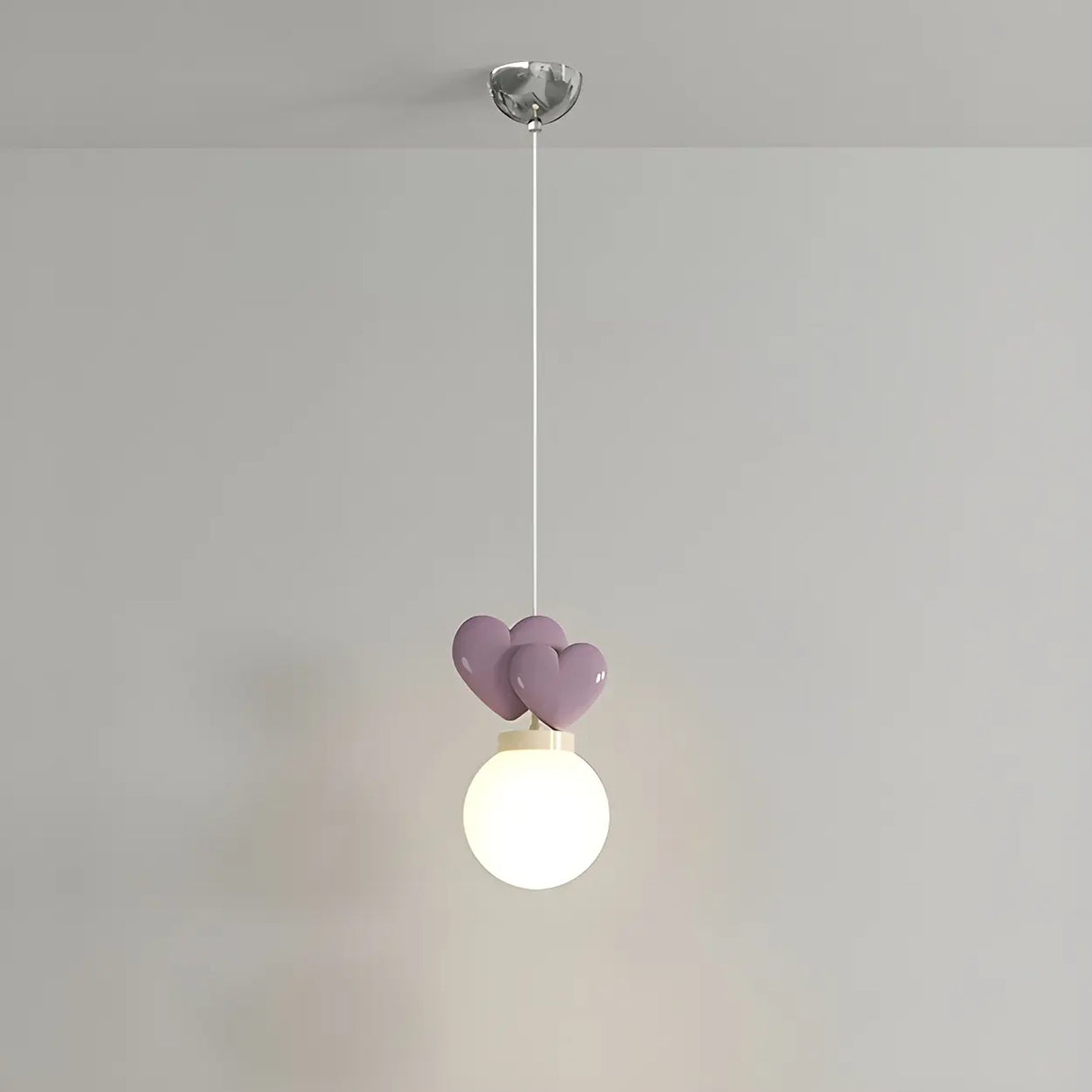 Girly Pink Resin Heart White Globe Kid Bedroom Pendant Light Image - 5