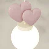 Girly Pink Resin Heart White Globe Kid Bedroom Pendant Light Image - 7