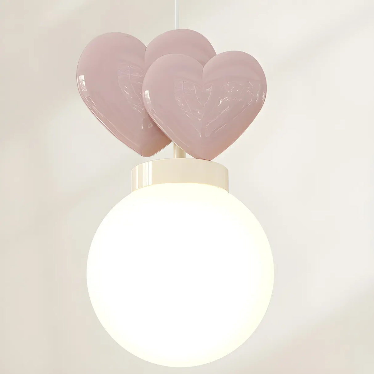 Girly Pink Resin Heart White Globe Kid Bedroom Pendant Light Image - 8