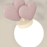 Girly Pink Resin Heart White Globe Kid Bedroom Pendant Light Image - 9