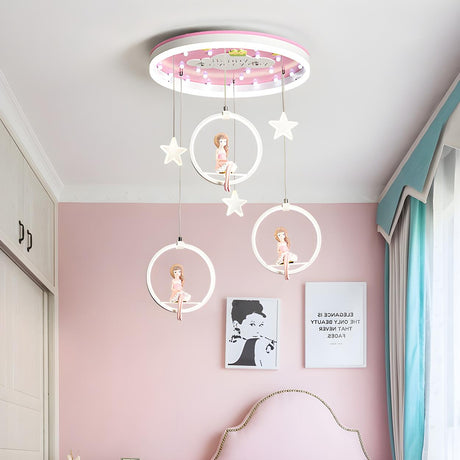 Girly Pink Round Hanging Princess LED Flush Mount Light Image - 1