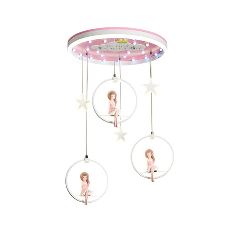 Girly Pink Round Hanging Princess LED Flush Mount Light Image - 2