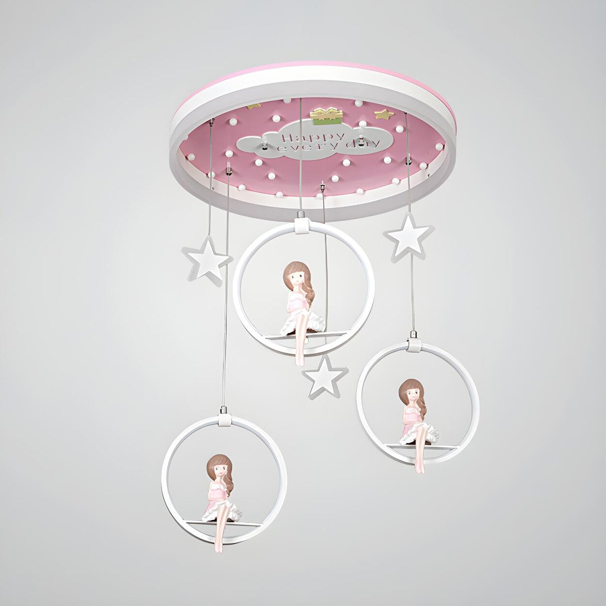 Girly Pink Round Hanging Princess LED Flush Mount Light Image - 3