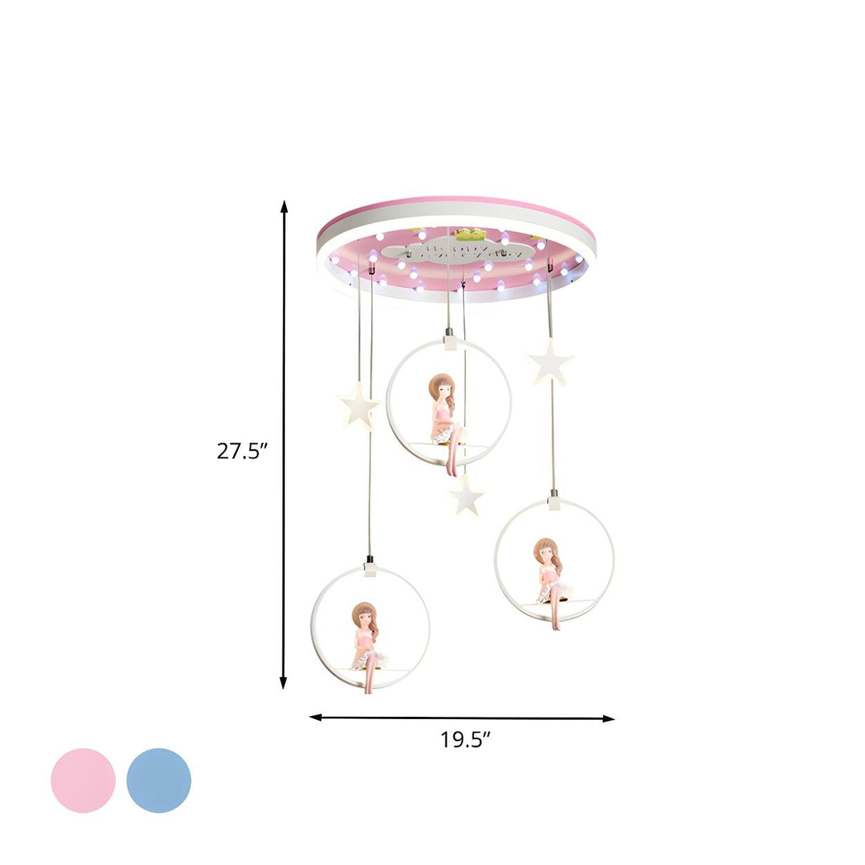 Girly Pink Round Hanging Princess LED Flush Mount Light 