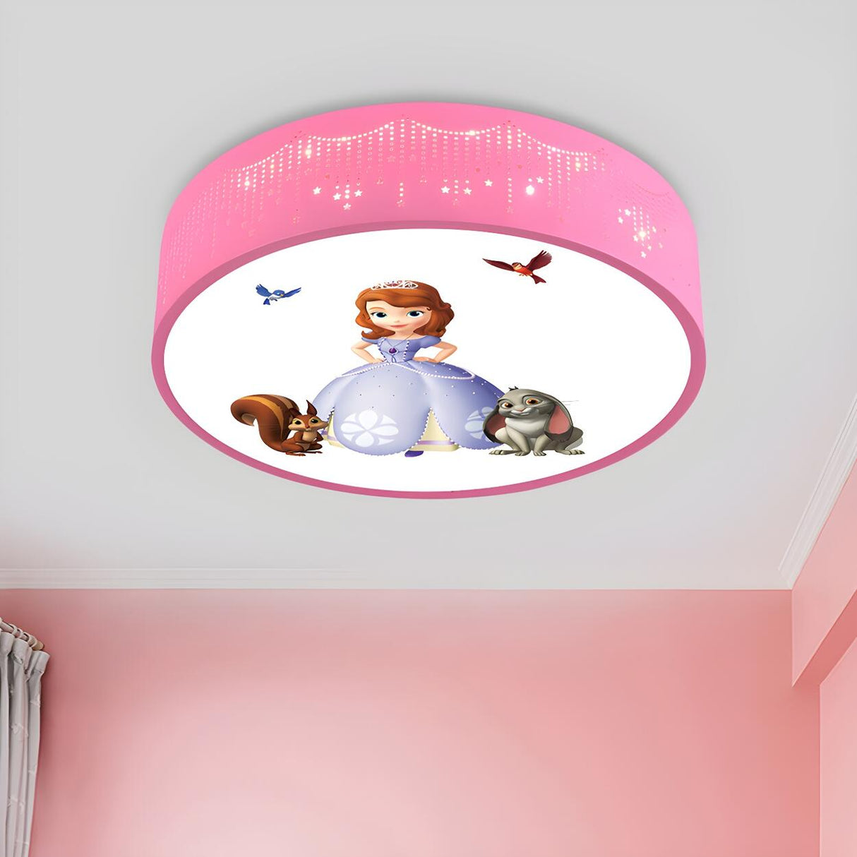 Girly Princess Pink Drum LED Flush Mount Ceiling Light Image - 1