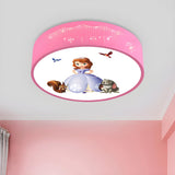 Girly Princess Pink Drum LED Flush Mount Ceiling Light Image - 1