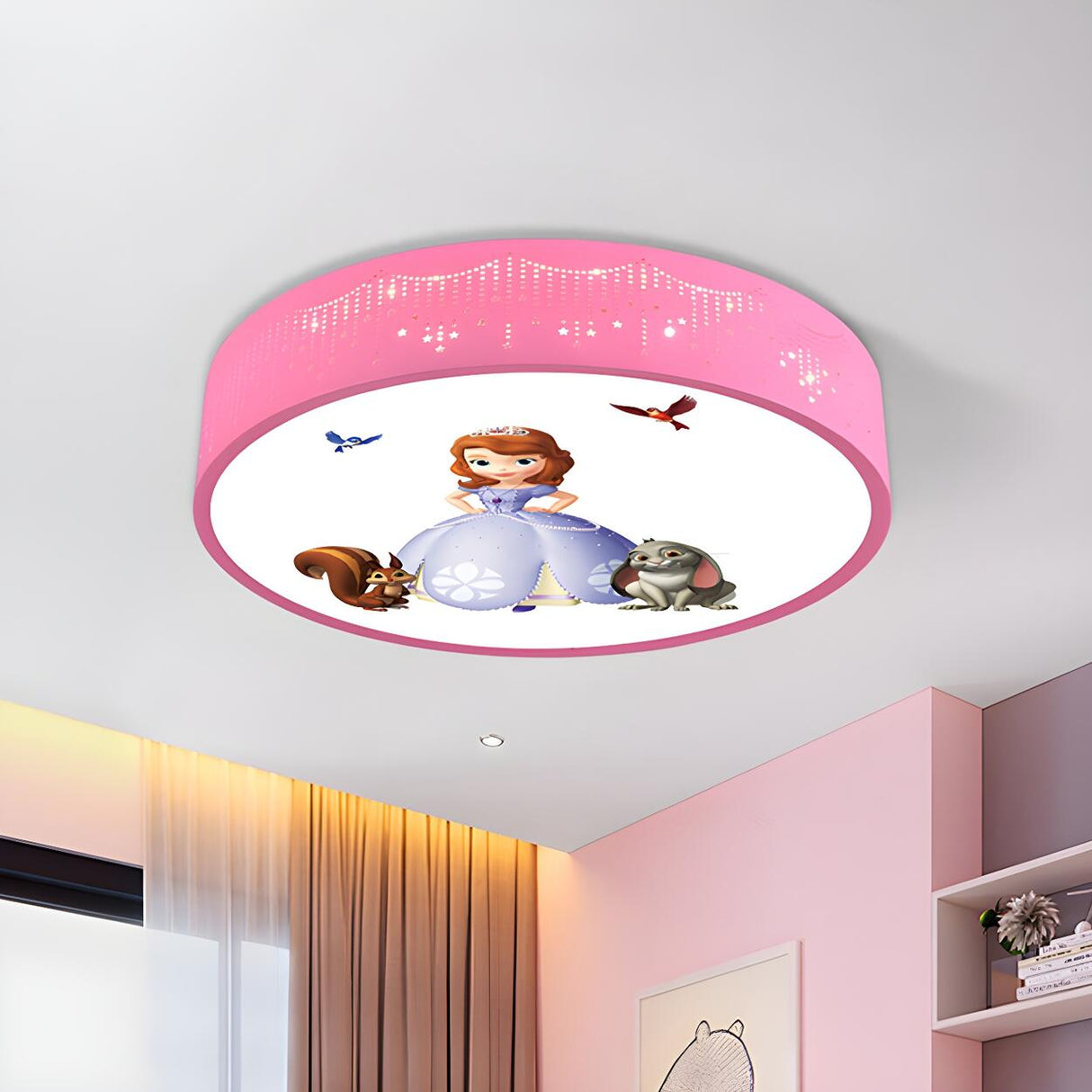 Girly Princess Pink Drum LED Flush Mount Ceiling Light Image - 2