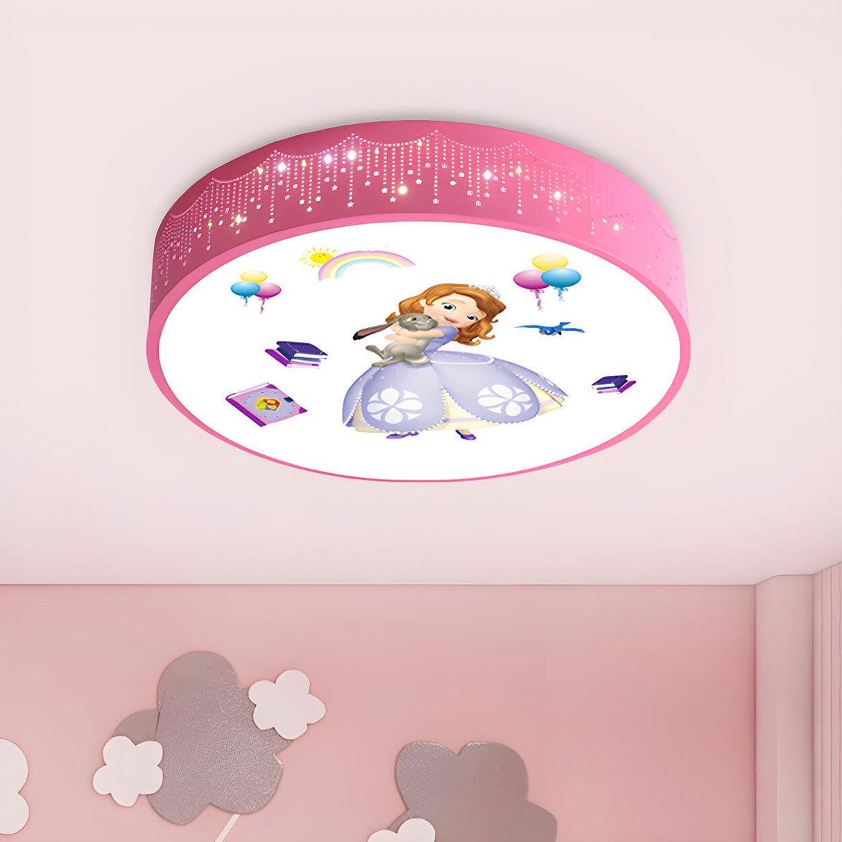 Girly Princess Pink Drum LED Flush Mount Ceiling Light Image - 5