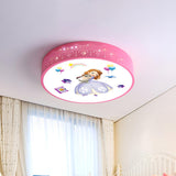 Girly Princess Pink Drum LED Flush Mount Ceiling Light Image - 6