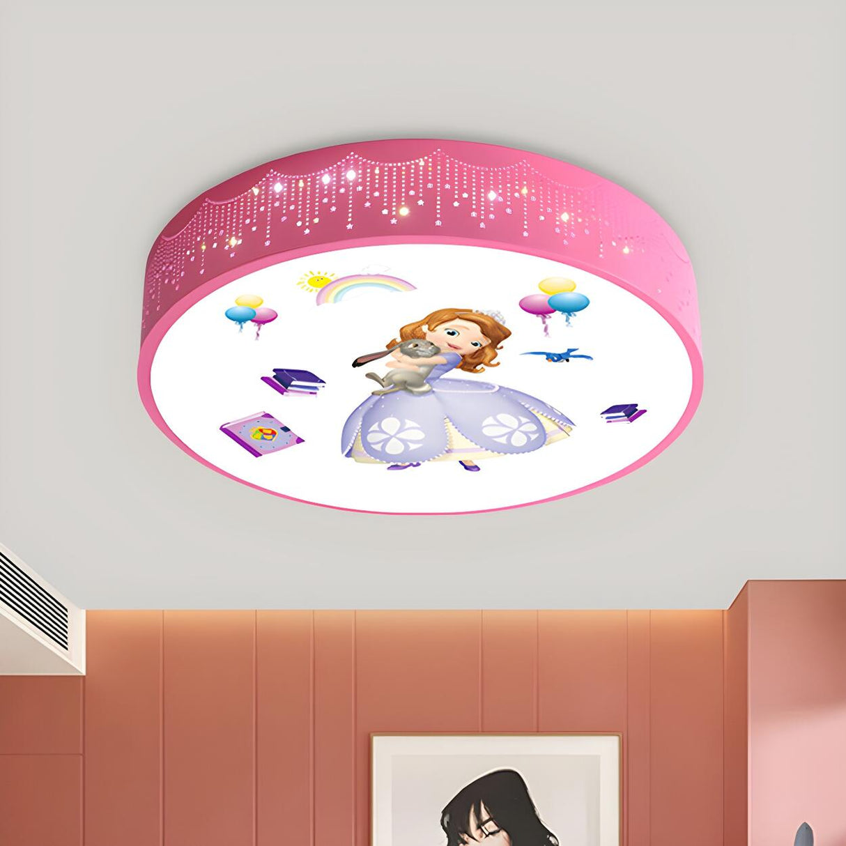 Girly Princess Pink Drum LED Flush Mount Ceiling Light Image - 7