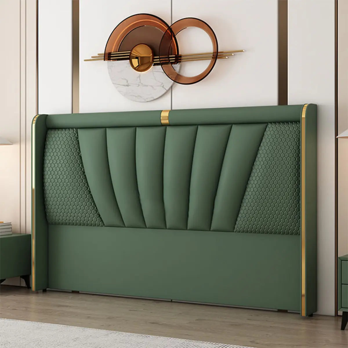 Glam Army Green Upholstered Wingback Headboard Image - 1