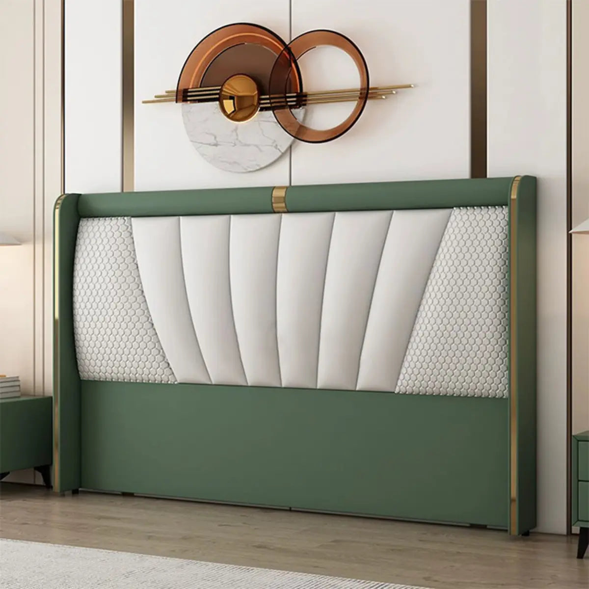 Glam Army Green Upholstered Wingback Headboard Image - 13